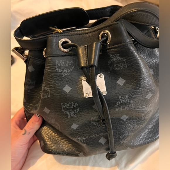 MCM Black Leather Logo Round Bag - Picture 1 of 10
